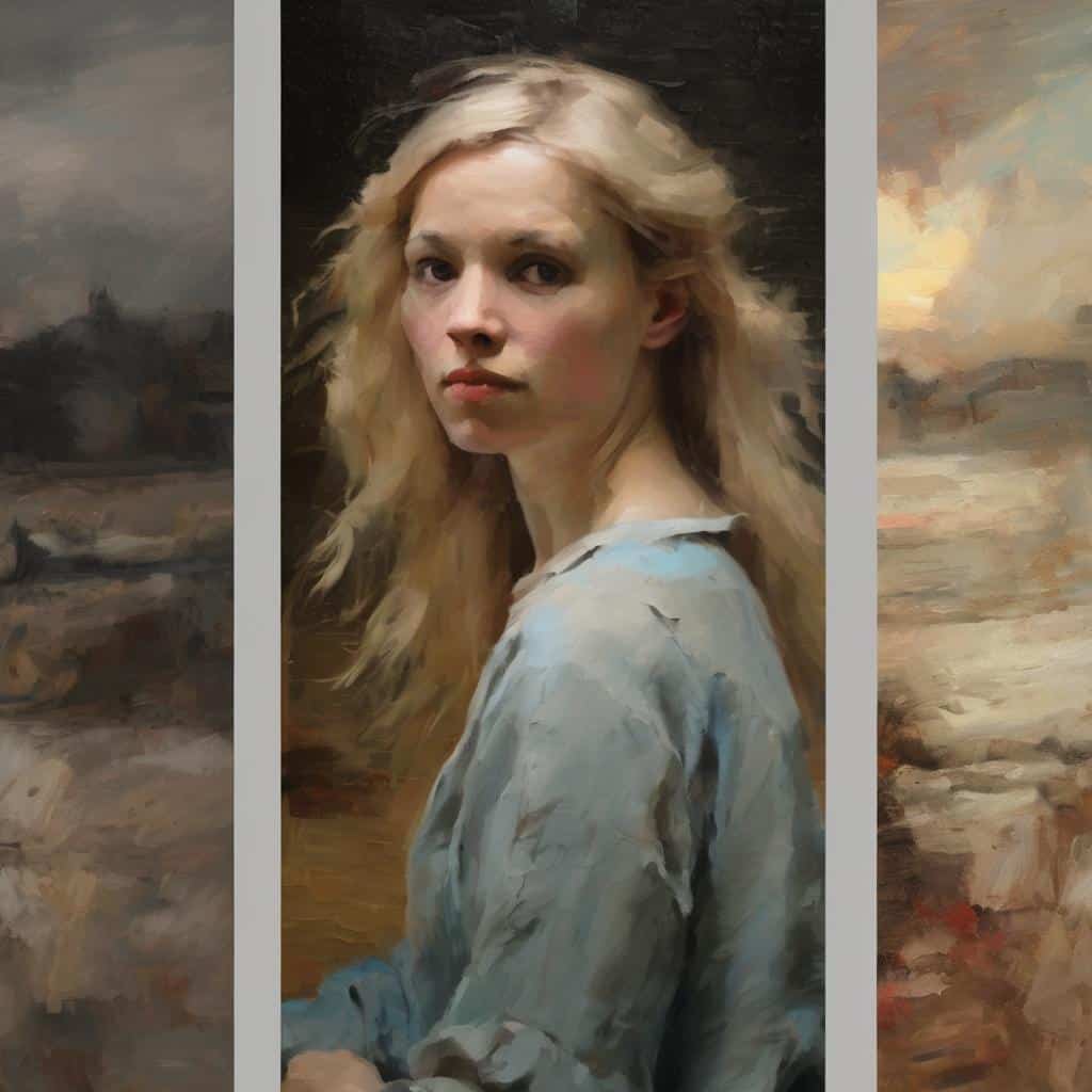 Άνθρωπος με ξανθά μαλλιά ποζάρει σε αριστούργημα ζωγραφικής, εστίαση στη διαχρονική τέχνη και ιστορικά συμφραζόμενα.